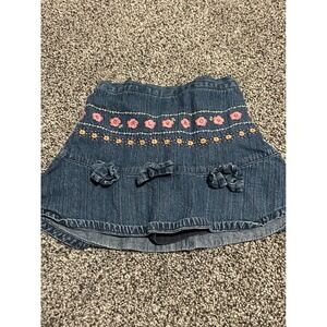 Cc8 Gymboree Girls Denim Skirt with Floral Embroidery and Bows Size 5
